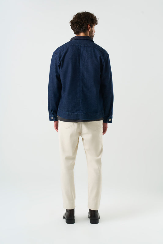 Chaqueta Lerna en denim y cuero para hombre silueta Trucker