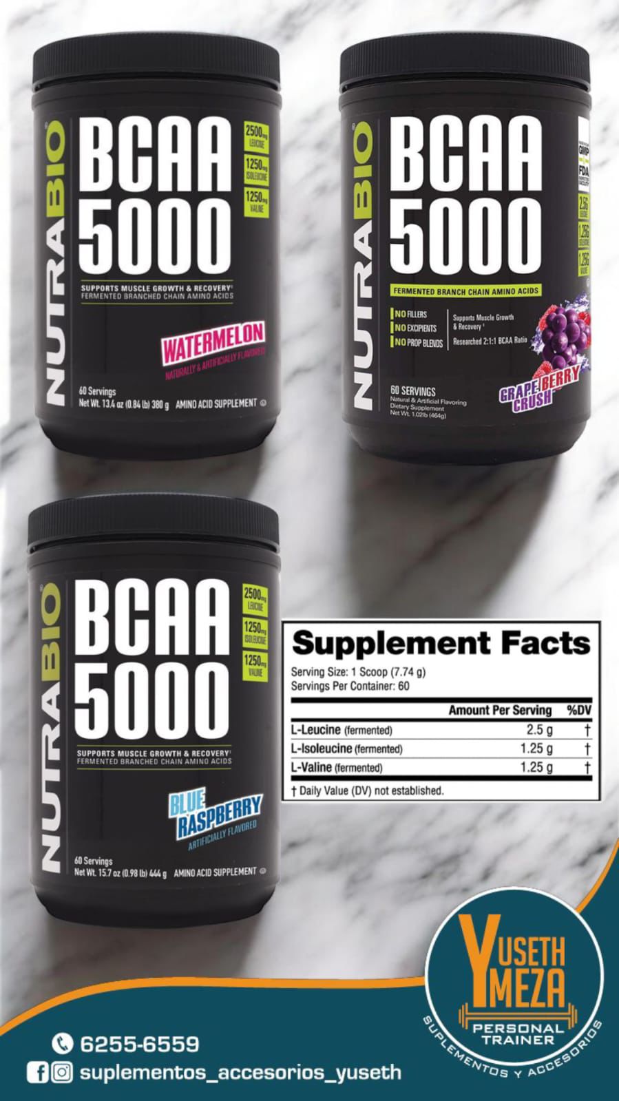 NUTRABIO BCAA 5000 / SANDIA / UVA FRUTOS ROJOS / BLUERAZZ / 60 SERV