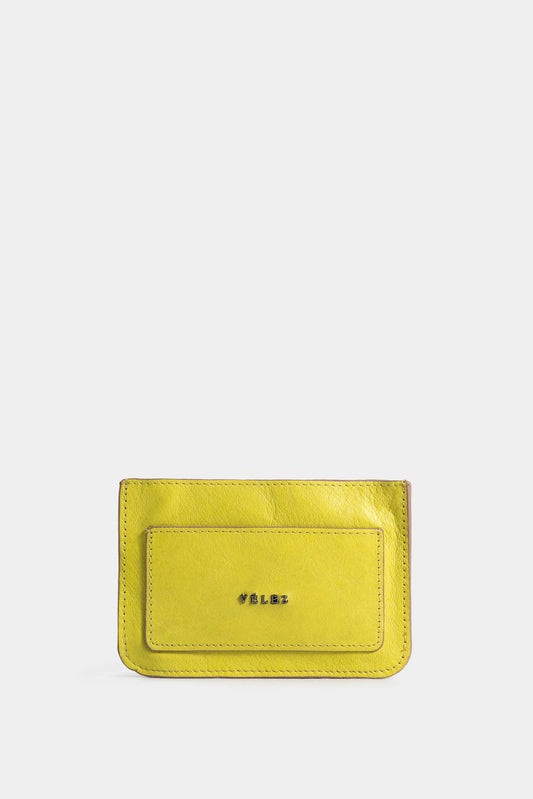 Porta tarjetas haute de cuero liso para mujer tinta en contraste
