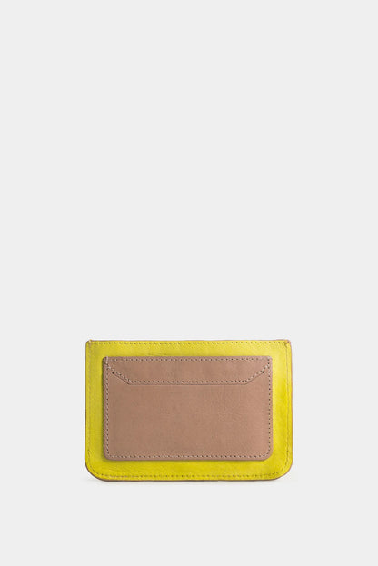Porta tarjetas haute de cuero liso para mujer tinta en contraste
