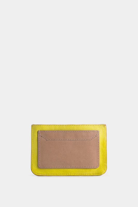 Porta tarjetas haute de cuero liso para mujer tinta en contraste