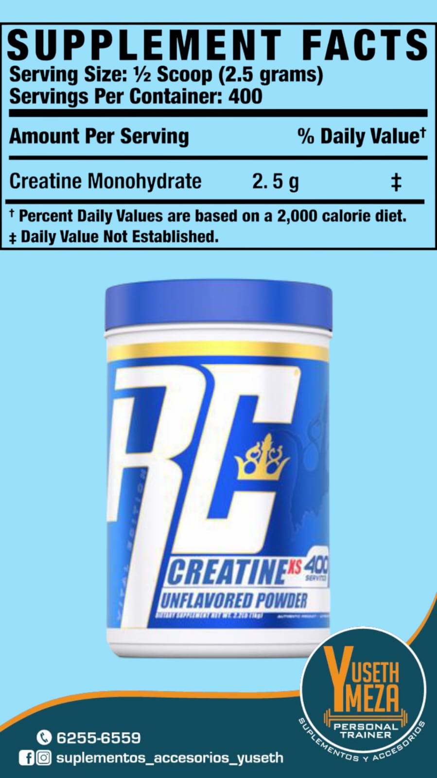 Creatina Monohidratada 200 servidas de 2.5g cada servida